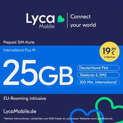 Produktbild von Lyca Mobile Prepaid Smartphone SIM Karte ohne Vertrag International Plus M