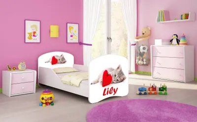 Produktbild von ACMA I Jugendbett Kinderbett Junior-Bett Komplett-Set mit Matratze Lattenrost Weiß 40 Katze mit Herz 180x80