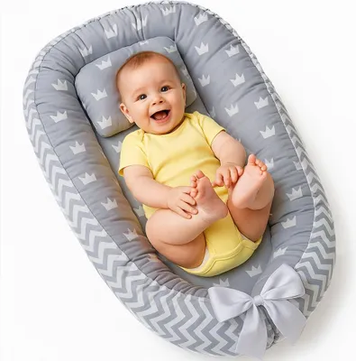 Produktbild von Baby Nest Baby-Schlafkorb, Linomag®, mit zwei Seiten, 0–24 Monate, 90 x 55 cm, Baumwollbezug, Komfort & Sicherheit, Hellgrau/Dunkelgrau