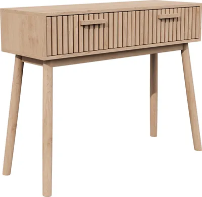 Obrázok produktu pre Konzolový stolík z ratanu, 100 x 35 x 80 cm, s 2 veľkými zásuvkami, drevený predsieňový stolík s úložným priestorom