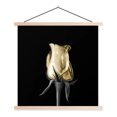 Produktbild von MuchoWow® Textilposter Rosen - Blumen - Gold - Schwarz 120x120 cm mit holzfarbenen Rahmen - Textil-Poster