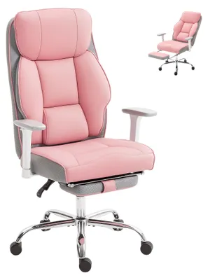 Immagine prodotto di HOMCOM Sedia da Ufficio Ergonomica Rinforzata con Braccioli Regolabili, Poggiapiedi e Poggiatesta, Rosa