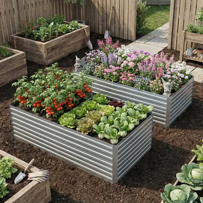 Produktbild von Hochbeet Set 2 Stück, Metall-Hochbeet verzinkt, wetterfest, Silber | 180 x 90 x 60 cm | 28,5 kg | sichere Kante