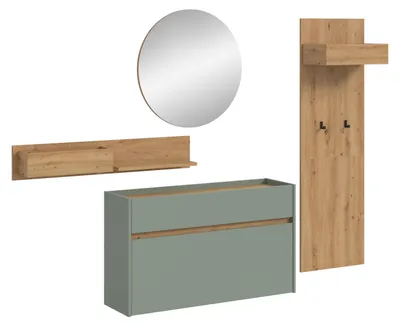 Productafbeelding van xonox.home Garderobekombinatie, afmetingen: 197x205x32 cm, uitgevoerd in de kleur "Salbei" (imitatie) en "Artisan Oak" (imitatie)