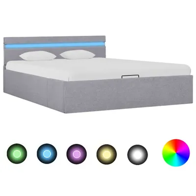 Produktbild von Bett mit Bettkasten Hydraulisch LED Hellgrau Stoff 140x200 cm