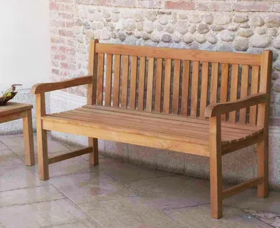 Immagine prodotto di Panca 2 posti da esterno giardino in legno di teak con seduta e schienale in doghe Leya