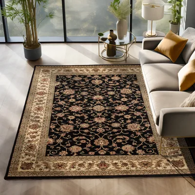 Produktbild von Simpex24 Orientalischer Teppich Wohnzimmer , Schlafzimmer , Esszimmer , Modern Boho Design Teppich , Schwarz Größe: 300 x 400 cm