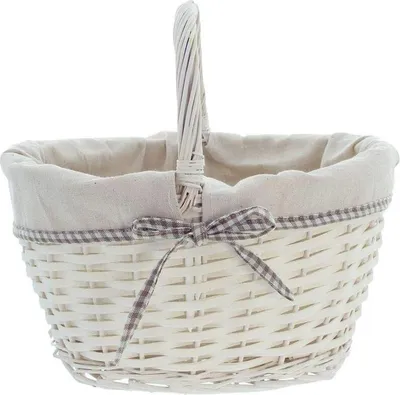 Produktbild von Tragekorb "Liebesherz" weiß, aus Weide & Holz mit Textileinlage, Weidenkorb, kleiner Einkaufskorb, Flechtkorb