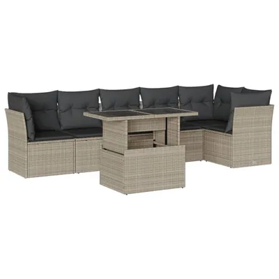 Produktbild von 7-tlg. Garten-Sofagarnitur mit Kissen Hellgrau Poly Rattan