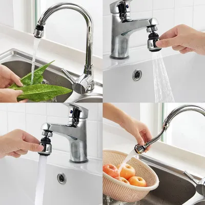 Produktbild von Wasserhahn Sprühkopfverlängerung - 360 Grad drehbar - 3 Stück - Silber