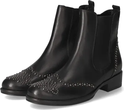 A pair of black leather Chelsea boots with silver stud embellishments.