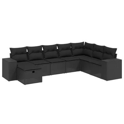 Produktbild von Modulare Garten-Sofagarnitur 8-teilig, Schwarz, aus PE-Rattan, pulverbeschichtetem Stahl, UV-beständig, mit abnehmbaren, waschbaren Kissen