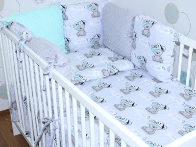 Produktbild von Baby Nestchen mit 6 x Kissen - MINKY und Baumwolle - Umrandung für Laufstall, Hausbett, Babybett, Kinderzimmer - 02
