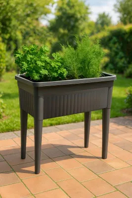 Zdjęcie produktu dla Kruidentuin Antraciet Podwyższona grządka z zdejmowanymi nóżkami, odporna na promieniowanie UV, mrozoodporna, 76 x 37,5 x 66 cm
