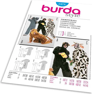 Zdjęcie produktu dla Wykrój Burda 2478 – Niedźwiedź, lew, słoń, krowa