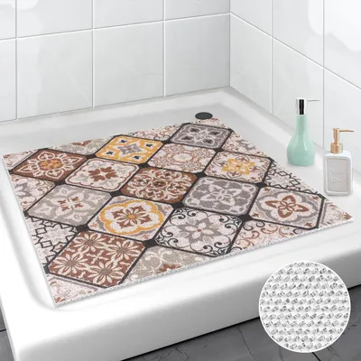 Obrázek produktu pro Protiskuzová podložka pod sprchu, 60x60 cm, PVC, masážní, měkká, rychle schnoucí, hnědá
