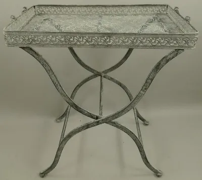 Produktbild von Casa Padrino Jugendstil Gartentisch Antik Grau 60 x 40 x H. 70 cm - Klappbarer Metall Tisch mit Tragegriffen - Garten & Terassen Möbel