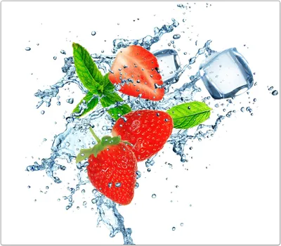 Produktbild von Spritzschutz Herdabdeckplatte Schneidebrett aus Glas Erdbeere auf Wassersplash 1-Teilig (60x52cm)
