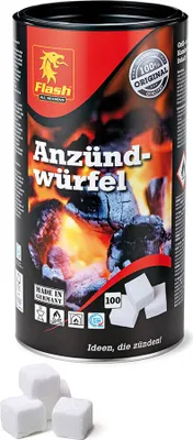 Produktbild von Flash Anzündwürfel Dose 100x Paraffin Würfel Grillanzünder Holzanzünder Ofenanzünder Kaminofen BBQ Kohle
