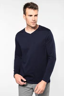 Image de T-shirt à col en V et manches longues Kariban Premium Supima® pour hommes