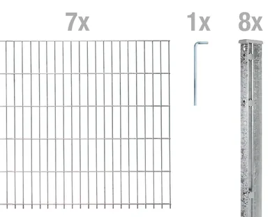 Immagine prodotto di Alberts 678050 Staccionata doppia come set di recinzione completo di 16 pezzi, zincato a caldo, altezza 183 cm, lunghezza 17,5 m