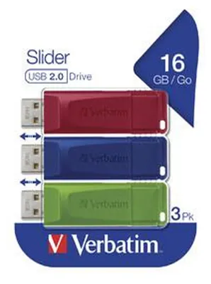 Image de Verbatim Slider lecteur USB flash USB Type-A 2.0 Bleu, Vert, Rouge