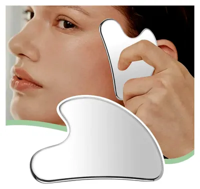 Produktbild von Gua Sha, Edelstahl, 8,2 x 6,9 cm, Konturierwerkzeug für Körper und Gesicht