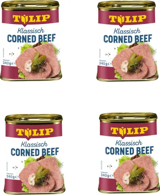 Produktbild von TULIP 4x 340g Corned Beef Delikatesse in Konservendose Proteinquelle Rindfleisch
