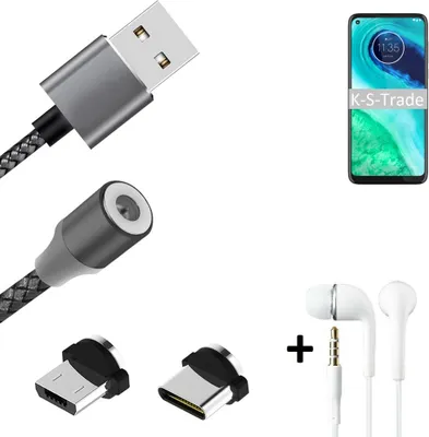 Produktbild von K-S-Trade® Hochwertiges Magnet-Lade-kabel Sync-Kabel Daten-Kabel + Kopfhörer kompatibel mit Motorola G8 mit USB-Typ-C-Anschluss und