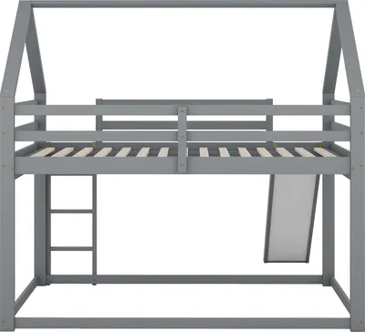 Image de OKWISH Lit Superposé 140x200 cm, Lit Cabane avec Toboggan et Échelle, Gris