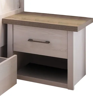 Produktbild von Nachttisch im Landhaus Stil LUND-78 in Pinie weiß Nb./Trüffel Eiche Nb., B/H/T: ca. 51/46/43 cm