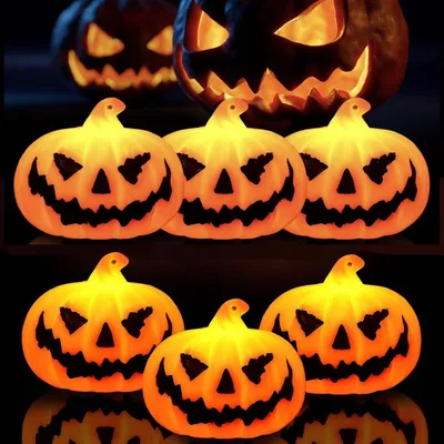 Productafbeelding van LED-pompoenlampjes - 6 stuks met verlichting - Herfst- en tafeldecoratie voor binnen en buiten - Oranje