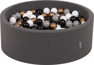 Obrázek produktu pro KiddyMoon 90x30cm/200 míčků ∅ 7cm Kulatý Suchý Bazén s míčky Certifikováno vyrobeno v EU, Tmavě Šedá: Bílá/Šedá/Černá/Zlatá