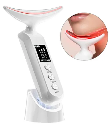 Produktbild von 9-Farben LED Gesichtspflegegerät, Vibrations-Massage, Nacken- und Gesichtsstraffung, Anti-Falten, Tiefenentspannung, Weiß