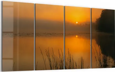 Produktbild von DEQORI Glasbild Echtglas 4x30x60 cm 'Morgenspiegelung' Wandbilder XXL groß