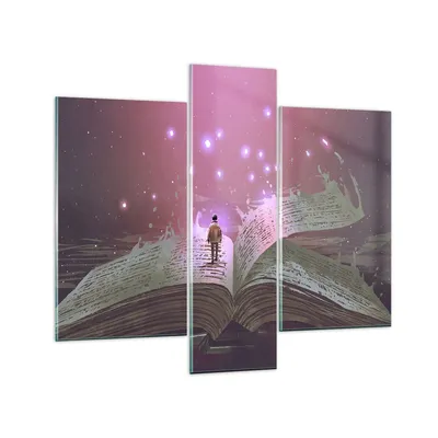 Produktbild von Bilder auf glas - Fantasy Buch - 95x80cm - Glasbilder - Wandbilder - Bilder - Kunstdruck - zum Aufhängen bereit - Wanddekoration aus Glas - Glas Bilder - Wandbild auf Glas - 3 Teile - GCB95x80-4010