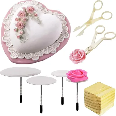 Produktbild von 7 Stück Icing Blumennagel Set, Fondant Deko Kuchen Dekorieren Nägel Kuchen Blumennagel Icing Nagel Set Kunststoffscheren, zum Verzieren von Cupcakes und Torten