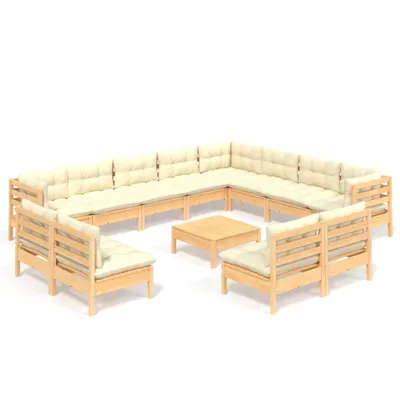 Produktbild von vidaXL 13-tlg. Garten-Lounge-Set mit Creme Kissen Massivholz Kiefer