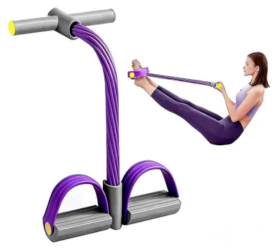 Produktbild von Bauchtrainer mit Pedal Zugseil für das Körpertraining, Sit-Up Geräte für Bodybuilding, 6 elastische Gummitubes, Bauchtrainer für Zuhause, Yoga und Fitness
