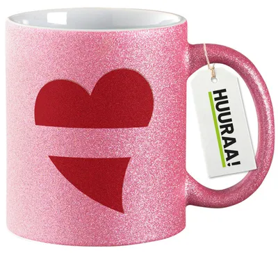 Produktbild von Huuraa Glitzertasse Lettland Flagge Herz 330ml Pink Keramik Kaffeebecher Geschenkidee