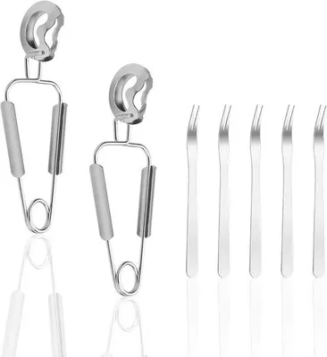 Obrázek produktu pro Sada příborů Ibenzoa® na ústřice, vyrobená z vysoce kvalitní nerezové oceli, obsahuje 7 vidliček a 7 kleští – ergonomický design, vhodná do myčky, pro profesionální použití i pro domácnost