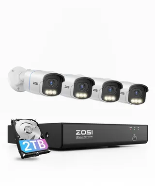 Produktbild von ZOSI PoE Überwachungskamera Set Aussen, 8CH 4K 2TB NVR, 4X 5MP Outdoor IP Kameras, Personen-/Fahrzeugerkennung, Vollfarbnachtsicht, AuroraLux C186A