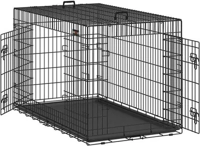 Imagen del producto de Jaula para perros - Transportín - Transporte seguro - Puertas dobles - 136 x 79 x 87 cm - Negro