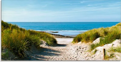 Produktbild von ARTland Glasbild Strand mit Sanddünen und Weg zur See Größe: 60x30 cm