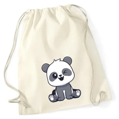 Produktbild von Huuraa Turnbeutel Panda Comic 12 Liter Natural Baumwolle Rucksack Geschenkidee