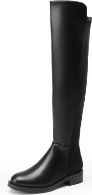 Produktbild von Klassische Damen Overknee Stiefel mit spitzer Zehenpartie und niedrigem Blockabsatz,Farbe: Schwarz Pu,Größe: 39