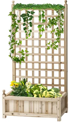 Produktbild von Outsunny Hochbeet mit Rankgitter Rankkasten Rosenbogen Holz Natur