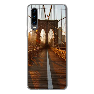 Produktbild von MuchoWow® Handyhülle Schutzhülle Hülle für Huawei P30 Brooklyn Bridge in New York bei Sonnenuntergang Silikon Softcase Handy Hülle - Kartenbesitzer