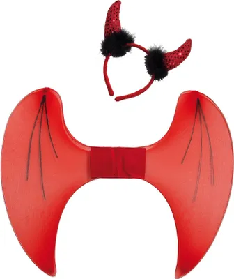 Produktbild von Teufel-Set 2tlg Flügel Haarreif Teufelshörner Karneval Fasching