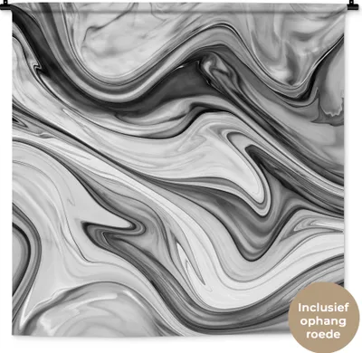 Produktbild von MuchoWow® Wandteppich Wandbehang Marmor - Muster - Grau - Marmoroptik - Schwarz 120x120 cm Tapisserie Dekoration Wandtuch - Modern - Baumwollgewebe
